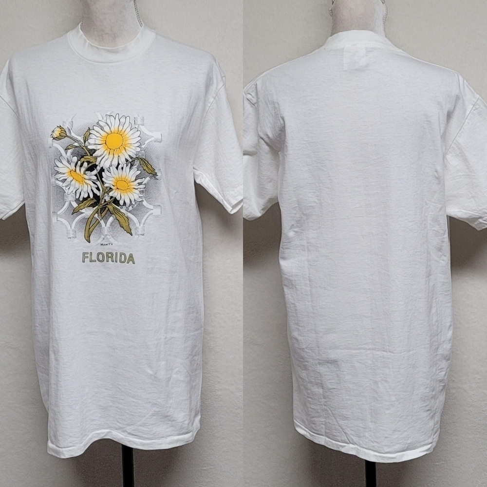 Vintage Bumwraps Miami T's Florida Sunflowers White Oversized Single Stitch Tee